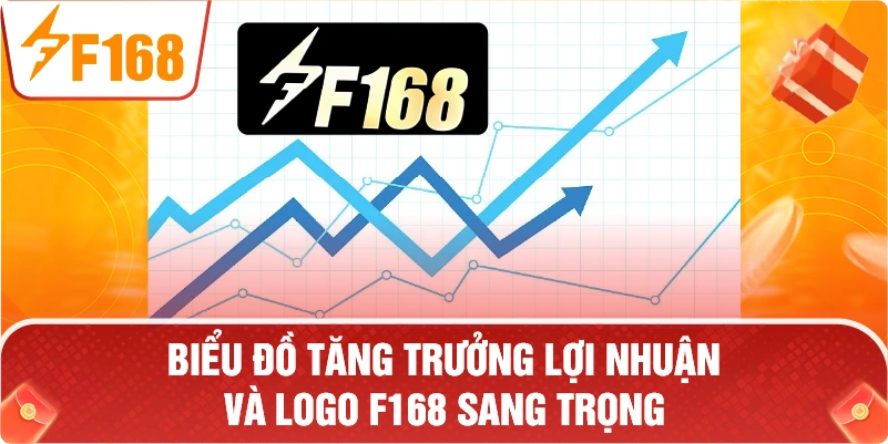 biểu đồ tăng trưởng lợi nhuận và logo F168 sang trọng